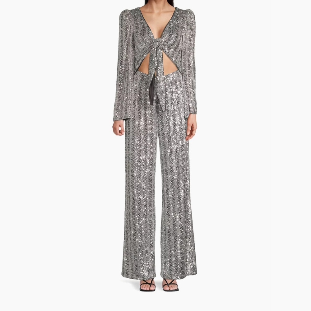 One33 Social Sequined Tie-Front Jumpsuit